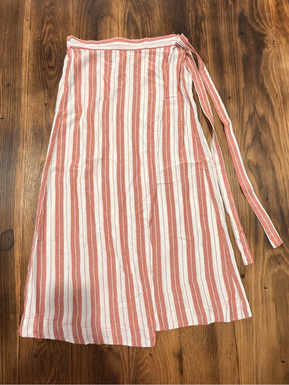NWOT- dip Pink and White Striped Wrap Midi Skirt